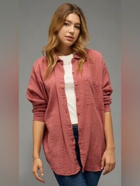 American Eagle Oversized Linen/viscose Blend Button-Up Shirt